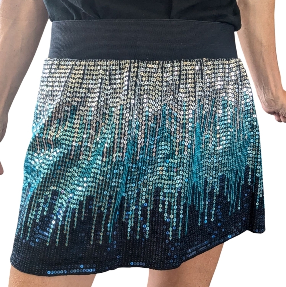Free People Ombre Sequin Mini Skirt Blue Silver Party M - Picture 11 of 12